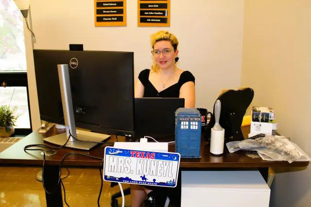 H.M. Kuneyl, OCCRL graduate research assistant, at her office at the Children's Research Center in Champaign