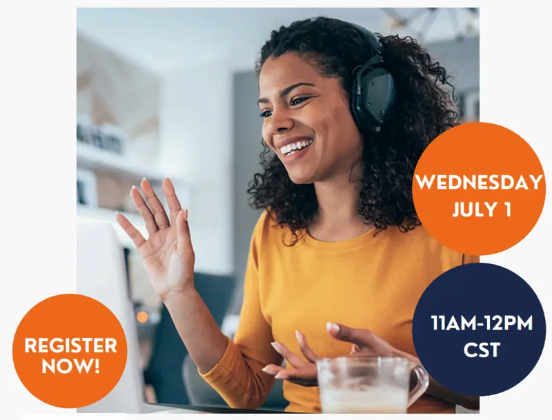 Illinois Program Review Manual Updates FY27-31 A smiling woman wearing headphones as she attends an online event