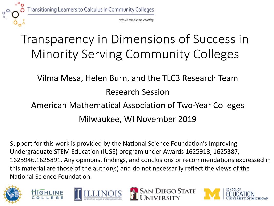 Transparency in Dimensions of Success in Minority Serving Community Colleges Transparency in Dimensions of Success in Minority Serving Community Colleges